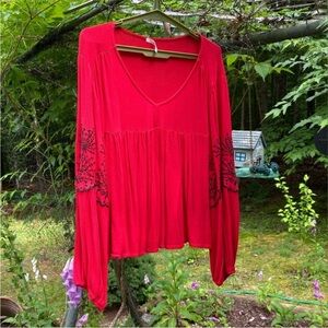 Francesca's Collections Red Asymmetrical Embellished Blouse